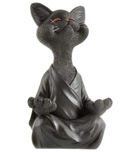 Nyckfull svart Buddha kattfigur meditation yoga samlarobjekt glad dekor konstskulpturer trädgård statyer hem dekorationer5952582