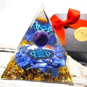 Dekorativa figurer Energy Generator Orgone Pyramid Amethyst Azurite Healing Natural Crystal Reiki Chakra Orgonite Yoga Tool