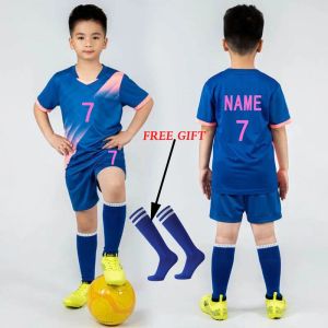 Acessórios Jersey de futebol de futebol Futebol infantil uniformes de futebol garotos jogam bola kits de roupas esportivas de coletes de terno de futebol infantil meias