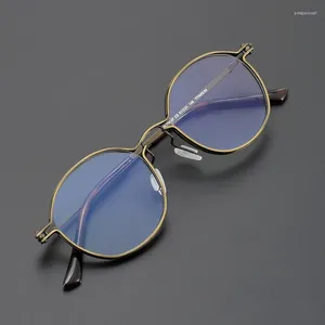 Sunglasses Frames Japanese Designer Titanium Plate Eyeglasses Frame Round Men And Women Retro High Number Prescription Myopia Glasses