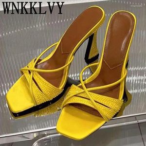 Slippers Summer Square Head Open Toe Women Super High Heel Crystal Decorative Sandals Outdoor Vacation Casual Shoes