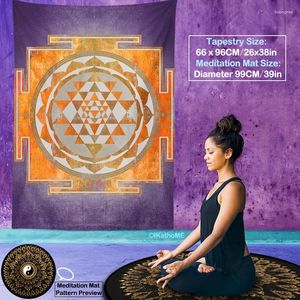 Tapissries sri yantra tapestry vertikal vägg hängande helig geomety hednisk altarduk reiki andlig chakra meditation yoga matta droppar