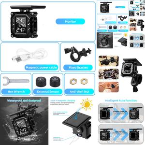 新しい2024彼女のカーエレクトロニクスオートバイTPMSモータータイヤ圧力タイヤ温度監視アラームシステム2つの外部センサーソーラー充電モット