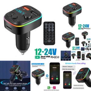 Nuovo 2024 la sua auto elettronica auto Bluetooth 5.0 FM trasmettitore Kit di auto da mani con PD 20w Type-C Dual USB 3.4A Caricatore veloce Ambiente Accendino di sigaretta leggera