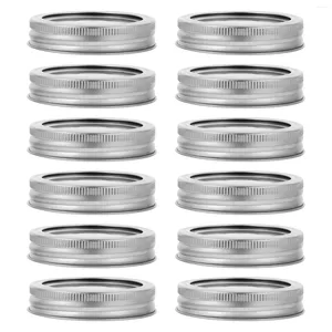 Lagringsflaskor 12 Ställ Silver Circle Robust Canning -lock med ringar järn Stor mun Mason Jar Lids