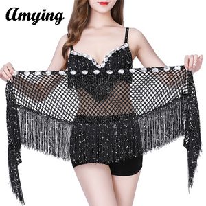 2024 Hollow Out Tassel Hip Scarf Latin Dance Performance Tassel Triangle Scarf Dance Practice Training Tassel Midje Chain Scarf