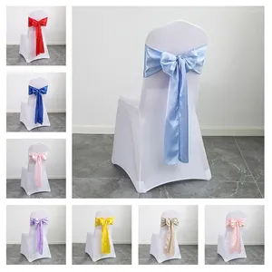 Stol täcker 2st/Lot Bow Tie Ribbon tillbaka mönstrad satin halsdukblomma på omslaget på El Wedding Banquet Site