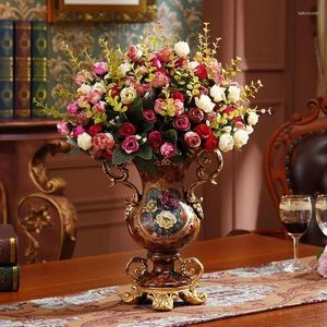 Vasen Europäische Harz Vase künstliche Blumen -Set Dekor Home Office Einrichtung Dekoration Handwerks Wohnzimmer Seiden Gefälschte Topfkunstwerk Kunstwerk