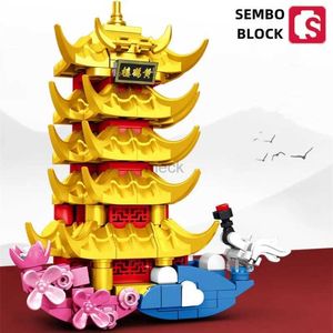 Dekompression Toy Sembo Block Yellow Crane Tower Building Blocks Magnetic Stickers Classical Building Model Room Decoration Childrens Toys Gifts 240413