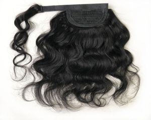 Owinąć ludzkie włosy kucyk w fali ciała peruwiański klip w przedłużanie czarnych kobiet naturalne falowanie magicznej pasty kucyk HA7620504