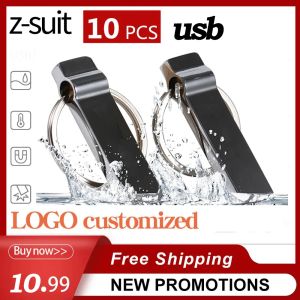 Клавки USB Flash Drive 64 ГБ Металлические приводы 32 ГБ 128 ГБ памяти памяти Cel USB Stick 4G Pendrive Key U Диск с портативным логотипом для брелок с ключом.