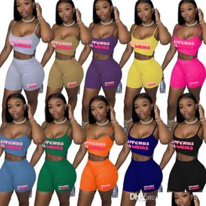 Womens Tracksuits Women Two Pieces Set Designer Slim Sexy Sweet And Spicy Print Tank Top Shorts Ladies Sportwear 10 Colours Drop Del Dhjhq