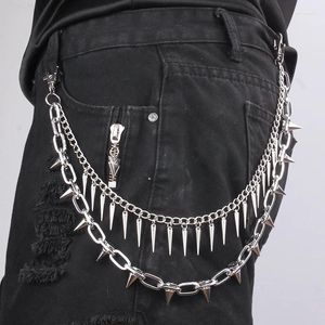 Belts 2 Styles skiktade punkkedja på jeansbyxor kvinnor spik nyckelringar för män hiphop cool mångsidig midja midjeprydnader