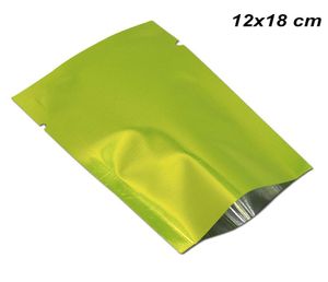 100 PCs 12x18cm folha de alumínio verde aberta bolsas de embalagem de pacote de alimentos a vácuo mylar bolsa de embalagem de pó de café selado em pó de chá de café ST5822036