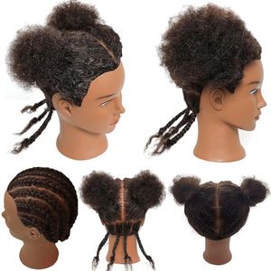 Afro Mannequin Head 100% Real Training Treinamento de cabelo Bonecas de cabelos de cabelos de cabelos para praticar cornrows e tranças 6 polegadas 240403