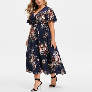 Plus storlek 3xl 4xl 5xl kvinnor klär blommig chiffongblomma lösa bohemiska strand sommarklänningar urban zigenare ropa vestidos 240329