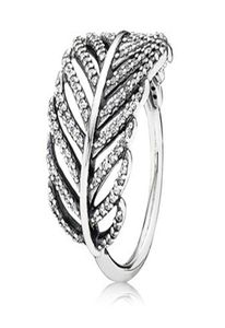 Ringos de cluster autênticos 925 Sterling Silver Swimmering Feather Ring for Women Anniversary Party Gift Fine Europe Jewelry5821505