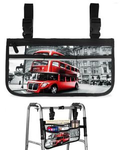 Depolama Çantaları Kırmızı Otobüs Londra Sokak Manzarası Tekerlekli Sandalye Çantası Cepleri Koltuk Yan Elektrikli Scooter Yürüyüş Çerçevesi Koşusu