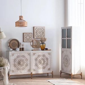 Decorative Plates Solid Wood Vintage Restaurant Locker Clothes Closet White Carved Moroccan Style Entrance Cabinet