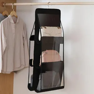 Caixas de armazenamento Porta do armário Saco pendurado Bolsa transparente de dupla face Organizador visível com 6/8 bolsos ideais para bolsas de bolsas
