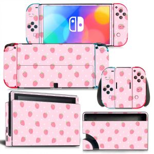 Aufkleber Erdbeerschalter OLED -Haut Aufkleber Aufkleber Dekalabdeckung für Switch OLED -Konsole Dock Wrap Full Wrap Skin NS OLED VINY