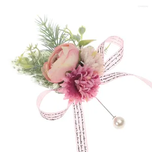 装飾的な花のバラlyweds結婚式のシミュレーションローズコサージウエスタンサプライストリーマーは新郎を飾る