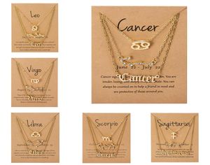 3PCSSet Cardboard Star Zodiac Sign Pendant 12 Constellations Charm Halsband Golden Crystal Aries Cancer Leo Necklace Women Jewel9595405