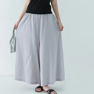 Women's Pants Women Summer High Waisted Cotton Linen Wide Leg Palazzo Casual Loose Long Harajuku Trousers With Pocket Beach