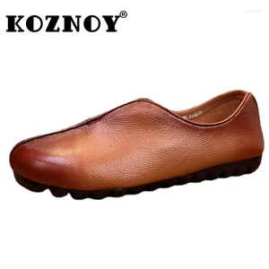 Sapatos casuais koznoy 2 cm de verão mulher vaca couro genuíno raso raso mocassins confortáveis macios e étnicos elegância de planícies