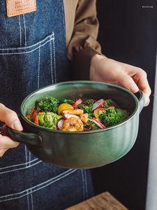 Skålar 6/7inch binaural soppa skål dubbel öron keramiska nudlar med handtag hem kök sallad grönsaksbord