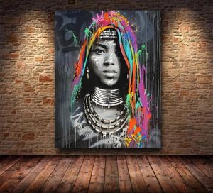 African Black Woman Graffiti Art Posters and Prints Abstract African Girl Canvas Pinturas na Wall Art Pictures Wall Decor8341363