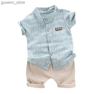 Clothing Sets New Summer Baby Boys Clothes Suit Children Fashion Letter Shirt Shorts 2Pcs/Sets Toddler Casual Costume Infant Kids Tracksuits Y240412