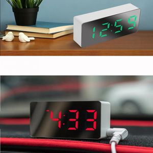 Mirror Digital Alarm Clock Table Clock Snooze Display Time Night Light Mode Desktop USB Electronic LED Clocks Household Decor