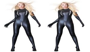 Frauen sexy Patentleder -Overall Bondage Zentai CatSuit Wetlook PU Latex Leotard Reißverschluss Offener Schritt Bodysuit erotische Clubwear2445016