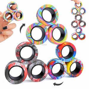 Decompression Toy 9pcs Magnetic Ring Fidget Spinner Toys Fingers Magnet Rings ADHD Stress Relief Magical Toys for Adult Kids Anxiety 3/9Pcs 240413