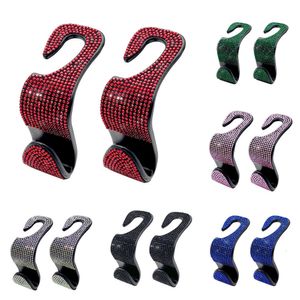 2Pcs Plastic Hooks Diamond Car Seat Back Hooks Bling Rhinestones Hanger Universal Auto Headrest Storage Holder Interior Accessories