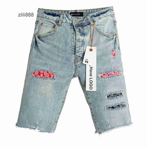 Jeans de marca roxa American High Street Burr Edge Hole Patch shorts masculinos