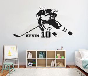 Hockey Personalized Name Wall Decal Zitate Field Ice Hockey Sport Zitat Mädchen Jungen Teenager Zimmer Wanddekoration Vinyl Aufkleber6163918