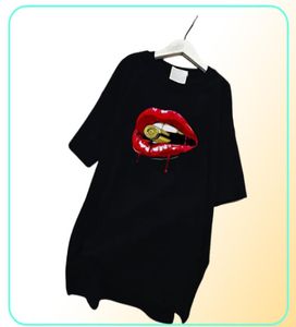 Propcm Summer Dresses Black White Designer Lips Mini Sundress Loose O Neck Lady Tシャツカジュアルプラスサイズ豪華な半袖1036447