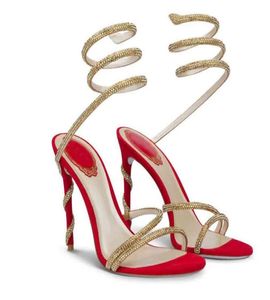 صيف مثالي Renes Margot Jewel Sandals Shoes for Women Caovilla Celo Crystal Snake Heel Strappy High Stiletto Heels Lady elega1301846