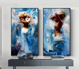 Современные абстрактные танцы с изображением масляной живописи на холсте 2pcsset Большой холст декор стены для гостиной спальня3722596