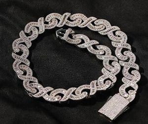 15 mm bredd iced Infinity Link Chain Necklace 14K White Gold Plated Baguette Diamond Cubic Zirconia Jewelry 16Inch24Inch Cuban CHA5903691