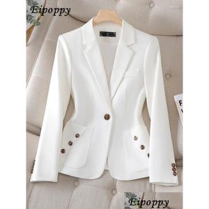 Damenanzüge Blazer Langarm Office Damen Blazer Frauen schwarz blau weiße weibliche Arbeit Arbeit tragen schlanke formelle Jacke für den Herbst W ot6nc