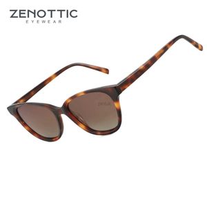 Solglasögon Zenottic 2024 Fashion Cat Eye Polarised Solglasögon Famale Handgjorda acetat solglasögon damer Brown Demi Shades A23508 240412