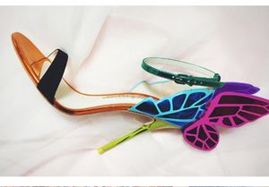 Sophia Webster Chiara Butterfly Sandals Blue Multi Leather Sapatos azuis Sandálias de salto de salto Verão Genuíno Leather22288428