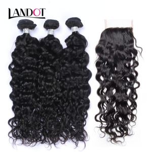 8A Brazilian Virgin Human Hair Weaves Bundles With Lace Closures Peruvian Indian Malaysian Cambodian Water Wave Wet And Wavy Natur4364264