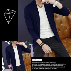 Men Cardigan Sweater Stylish Men's Knitted Cardigan Soft Slim Fit Mid Length Coat with Lapel Pockets for Fall/winter Polyester