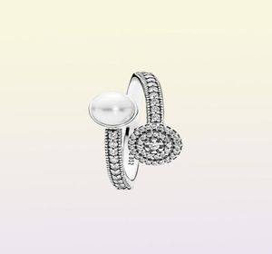 Винтажное и элегантное жемчужное кольцо для 925 серебряного серебра с CZ Diamonds Radiant Persing Ladies Ring с оригинальным праздничным подарком 9907754