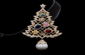 2022 Luxur Designer Pearl Brosch Christmas Tree Pin For Women With Cubic Zirconia Fashion Jewelry Kvinnlig nyår GIFT1563417