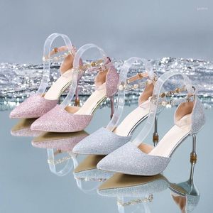 Sukienka buty 2024 Letnia koreańska moda wskazała jedną linię sandały na wysokim obcasie dla kobiet